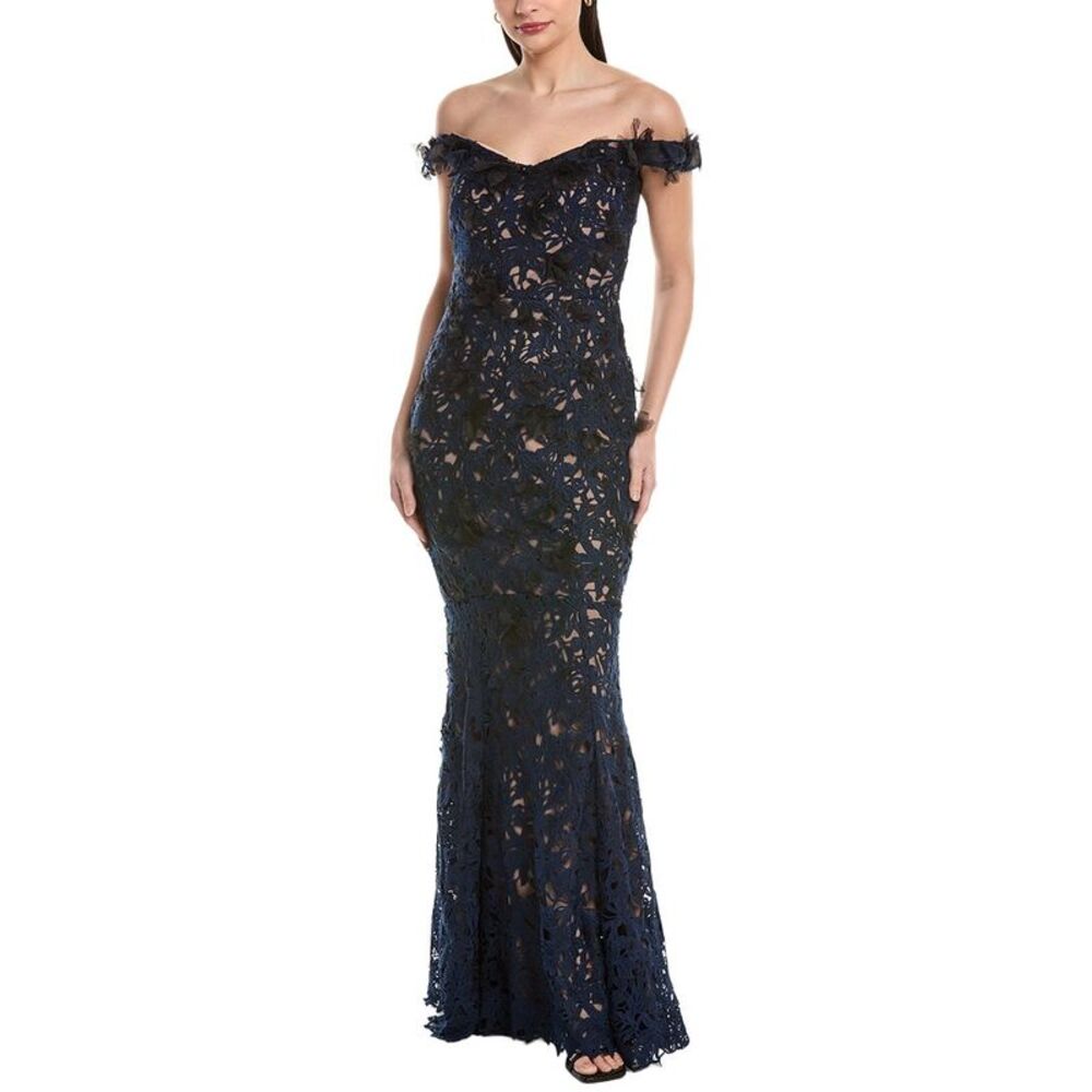Marchesa Notte Womens Gown, Black
